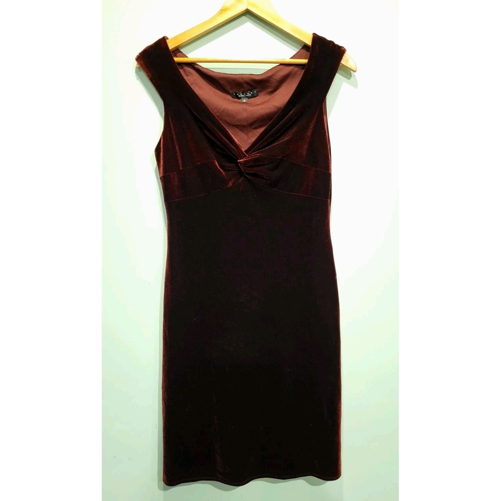 Y2K Burgundy Stretch Velvet Babydoll Empire Waist Holiday Dress Sz 8